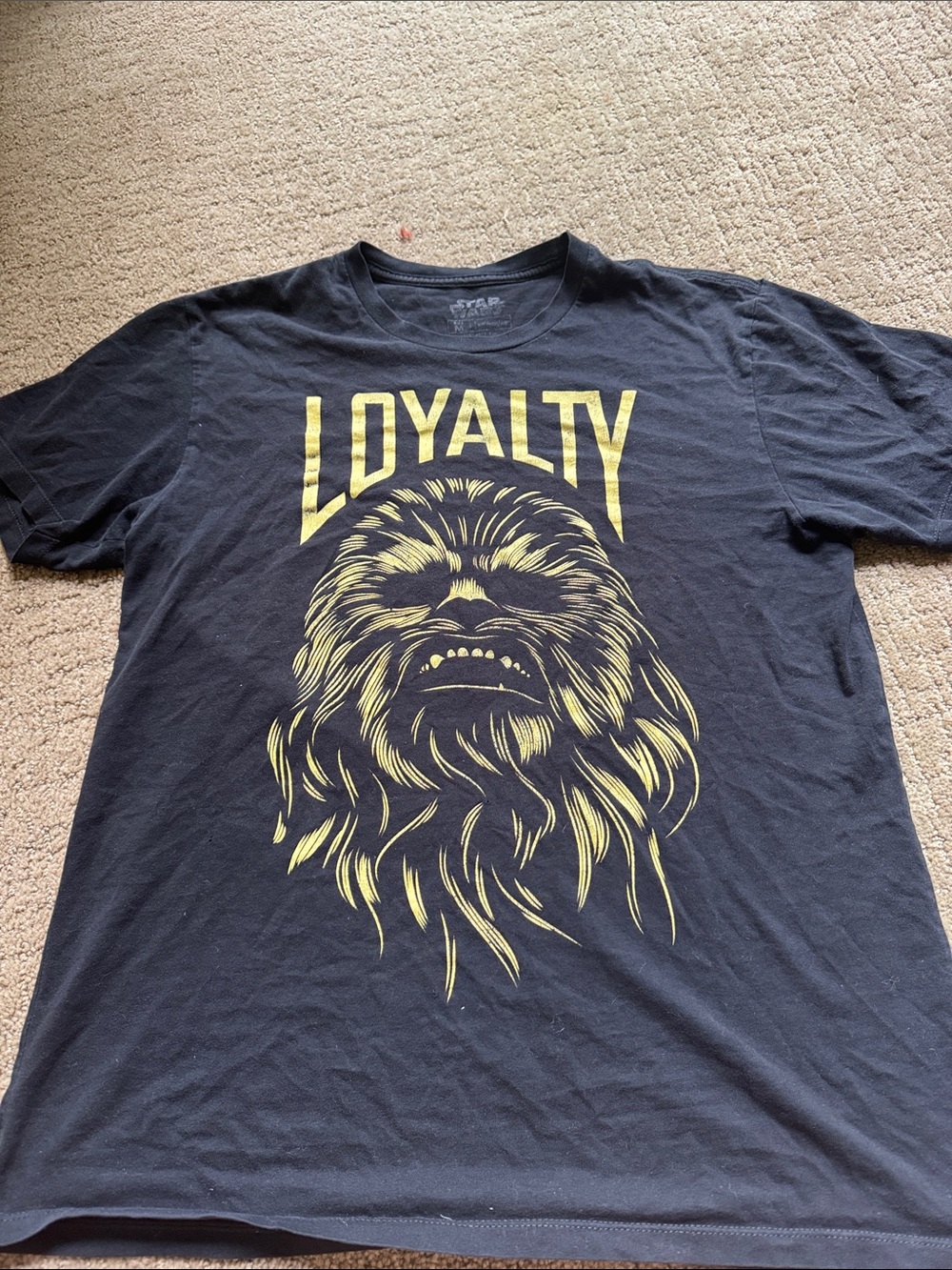 Star Wars Men's Black T-Shirt with Yellow Chewbacca 'LOYALTY' Graphic